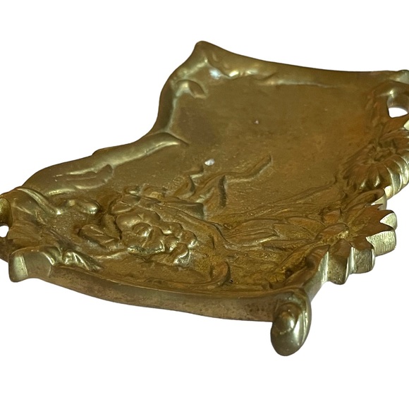SOLD Art Nouveau Trinket Tray Brass Bronze Dish Vanity Tray Dressing Table Catch - Picture 6 of 8